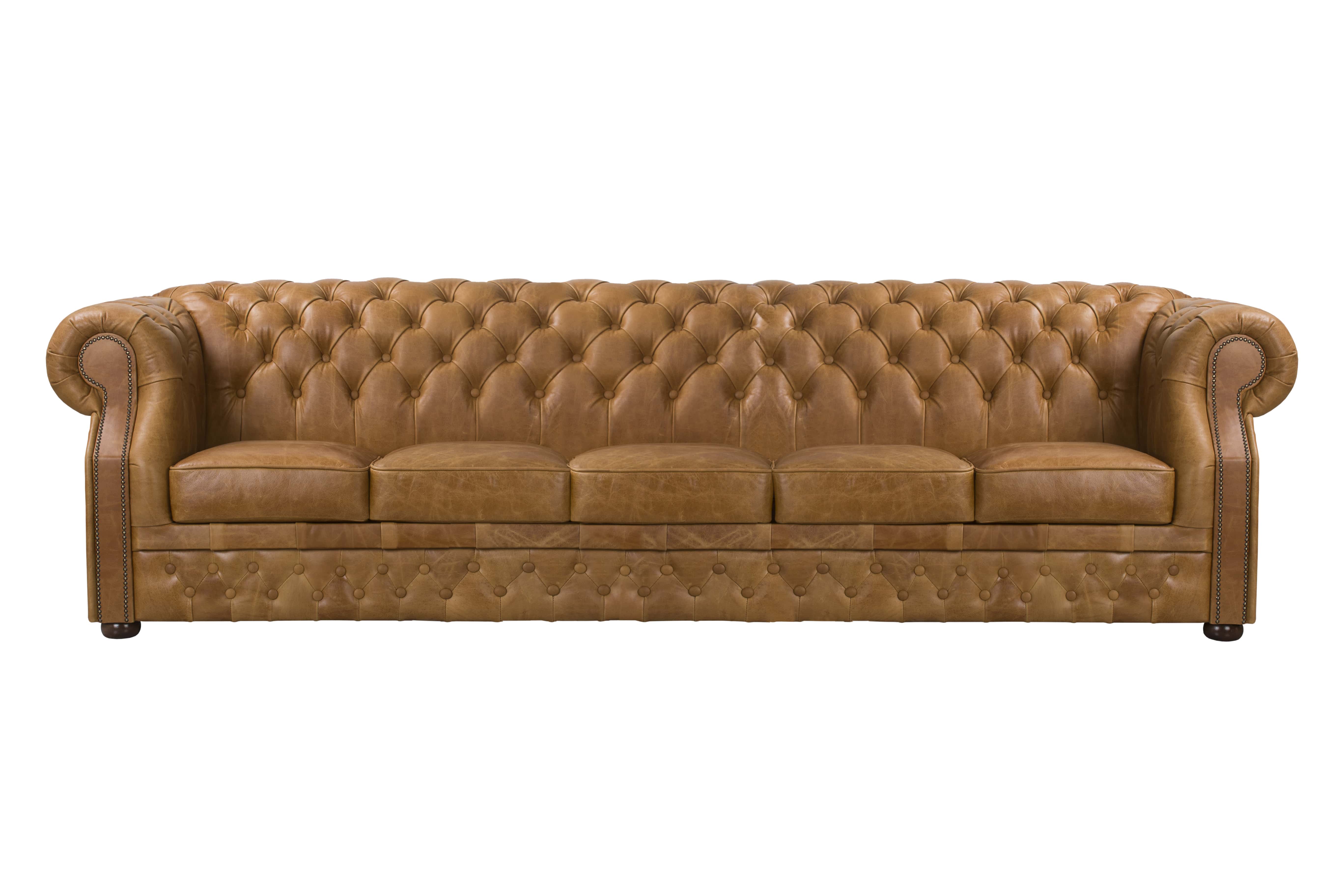 Elegancka skórzana sofa w kolorze brązowym.